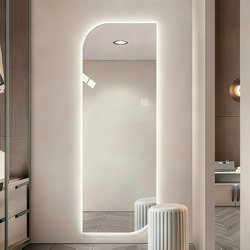 65" X 21" LED Full Length Wall Mirror, Irregular Shape Design, 3-Color Dimmable Lighting, 5Mm Copper-Free Silver Glass, Hardwired Or Plug-In, For Entryway, Bedroom & Salon
