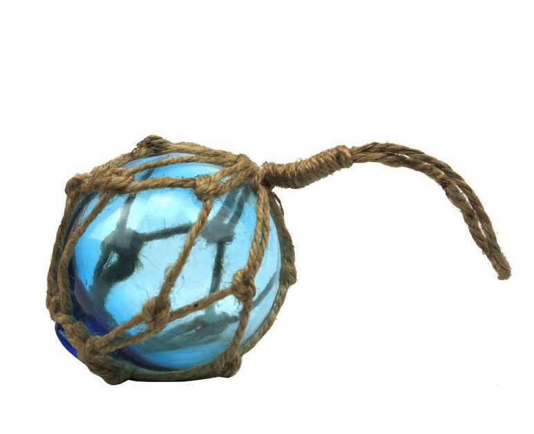 Décoration murale boule flotteur de pêche en verre japonais, H 7 po x l 3 po x P 3 po, Bleu Clair / Marron