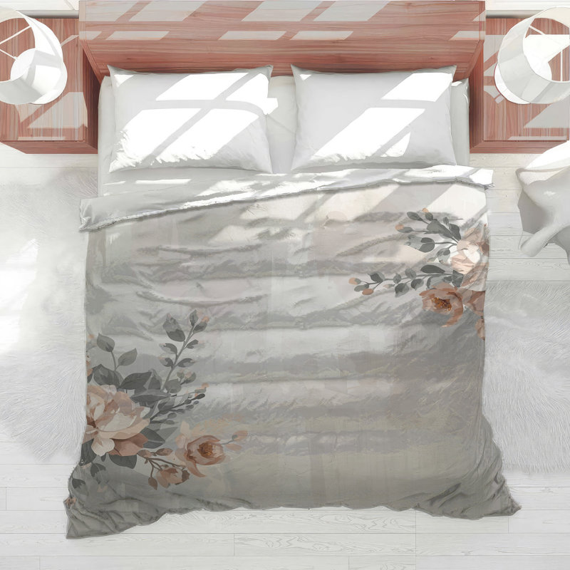Édredon beige à motif floral, Lit simple