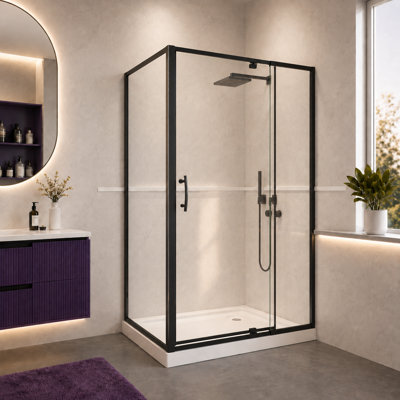 Cabine de douche d'angle semi-encadrée avec verre trempé de 6 mm, charnière pivotante à assistance de levage et porte réversible