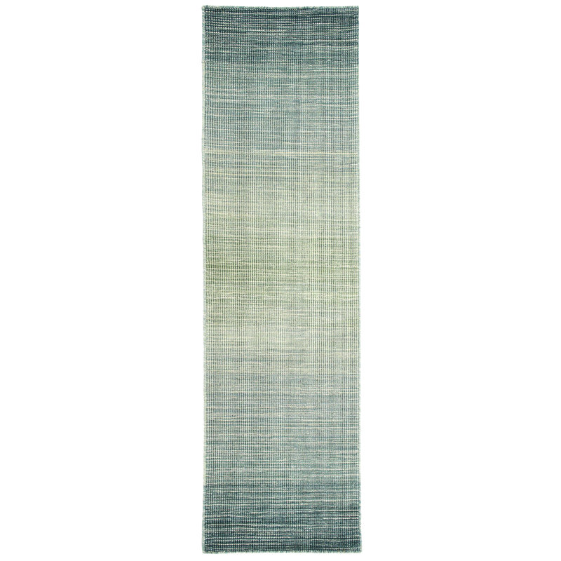 Tapis turquoise en laine tissé à la main Myhre, Tapis de couloir 2 pi x 7 pi 6 po