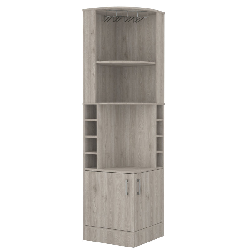 8 Capacity Gray Beverage Cabinet With Decorative Shelf Drink Extra Display For Beverages