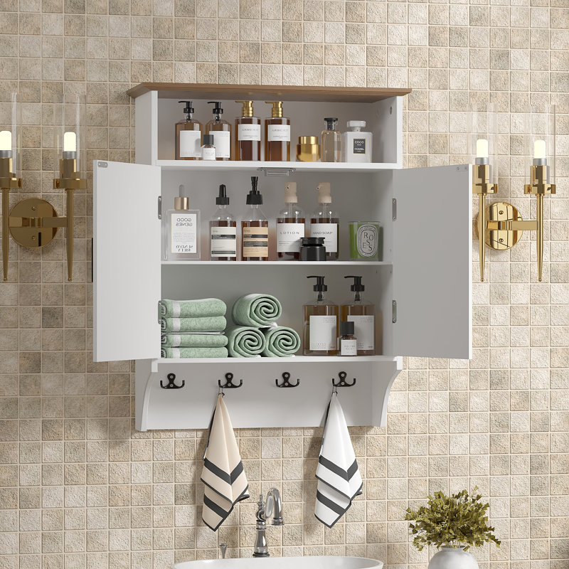 Armoire murale avec crochets et tablette ajustable - Rangement pour entrée de ferme