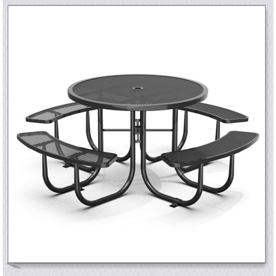 Table de pique-nique ronde de 46 pouces avec filet en acier durable et trou de parasol intégré pour les rassemblements extérieurs
