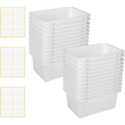 Paquet de 24 bacs à livres en plastique pour la classe ou la maison - Bacs de rangement colorés avec 120 étiquettes autocollantes pour les étudiants, les enseignants, la bibliothèque, l'école ou le bureau (blanc) C