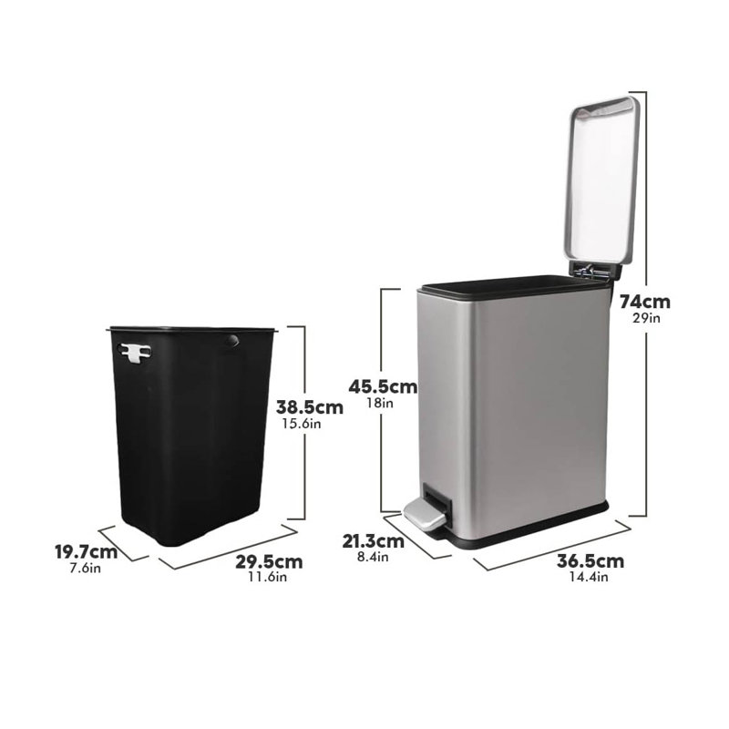 Stainless Steel Step On Kitchen Trash Can - 17L, Grey