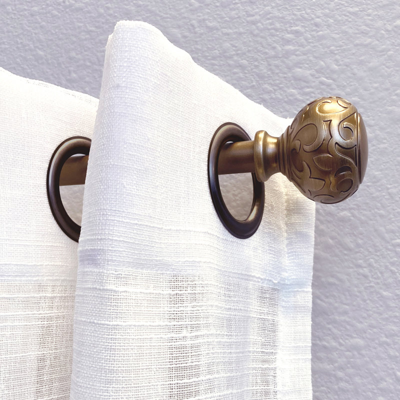 Eichen Metal Adjustable Single Curtain Rod, 86" - 128" W, Vintage Brass
