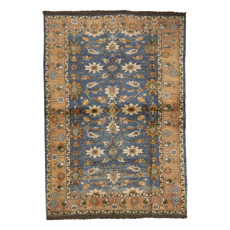 Hand-Knotted High-Quality Light Brown/Blue Area Rug