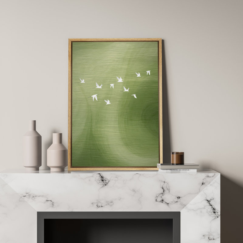 «Green Gradient Birds», reproduction d'art sur toile - Décor contemporain pour salon, H 36 po x l 24 po, Naturel