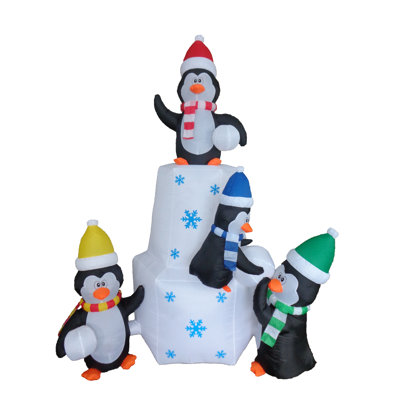 8 Foot Tall Lighted Christmas Inflatable Penguins Family Playing Snowballs in The Snow Indoor / Outdoor Holiday Blow Up Yard Garden Decoration