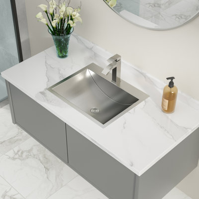 21" L x 17"W Topmount Bathroom Vanity Sink Stainless Steel Rectangle Vanity Drop In Sink with Pop Up Drain