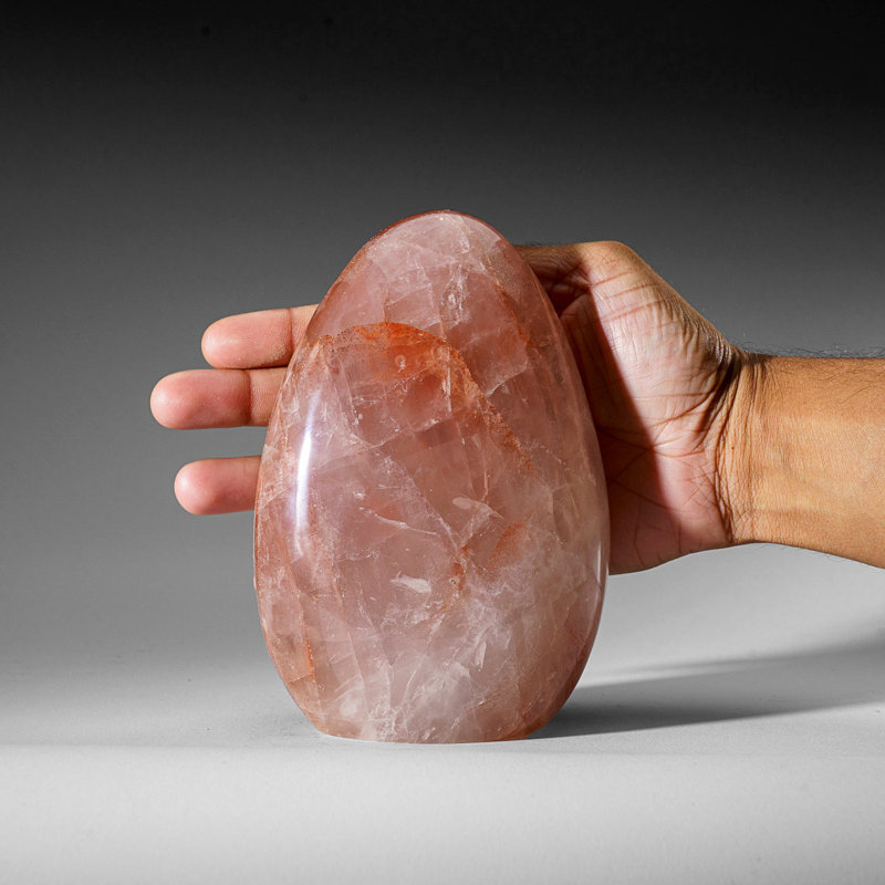 Genuine Polished Strawberry Quartz Flame Freeform (1.4 Lbs), 4" H x 3" W x 1.5" D, Pink