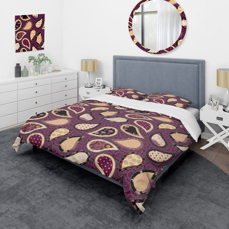 Mauve motif cachemire - Ensemble de housse de couette abstrait - Microfibre de polyester