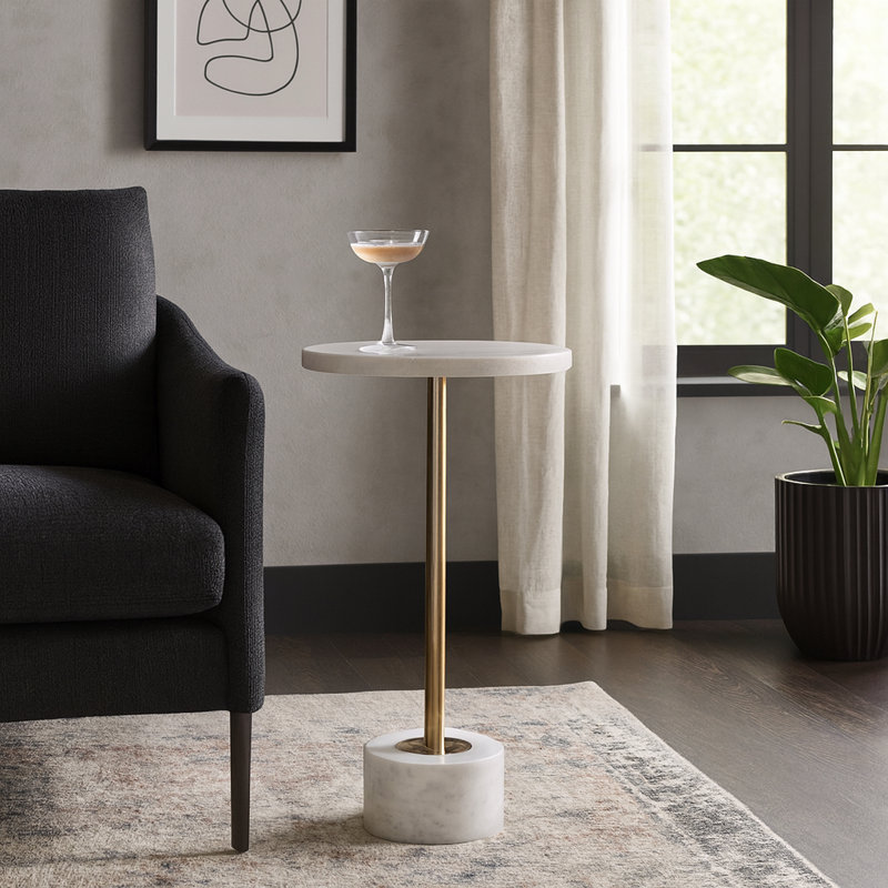Jackins Modern Side Table With Quartz Top And Slim Metal Base - Stylish Accent For Living Room Or Small Spaces - Narrow End Table For Home Decor - 24", White