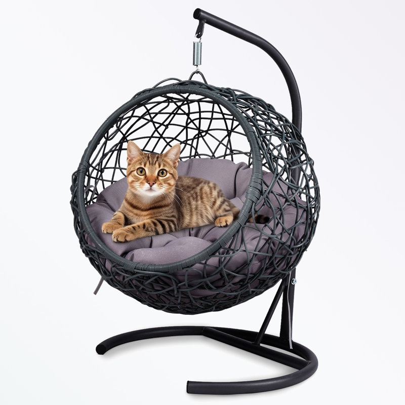 Cat Swing Bed with Stand & Cushion, Gray
