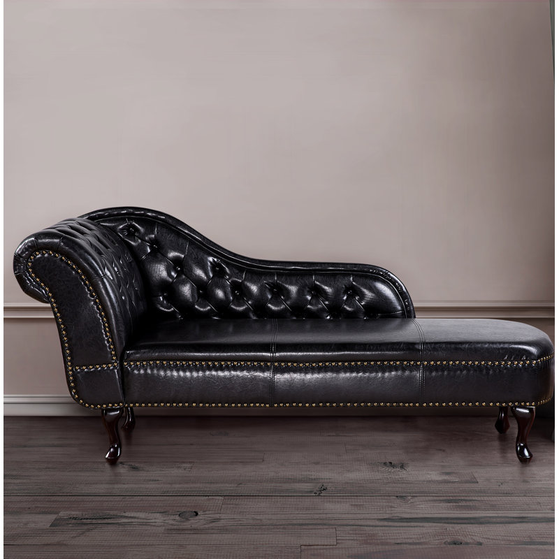 Channahon Upholstered Chaise Lounge, Glossy Black