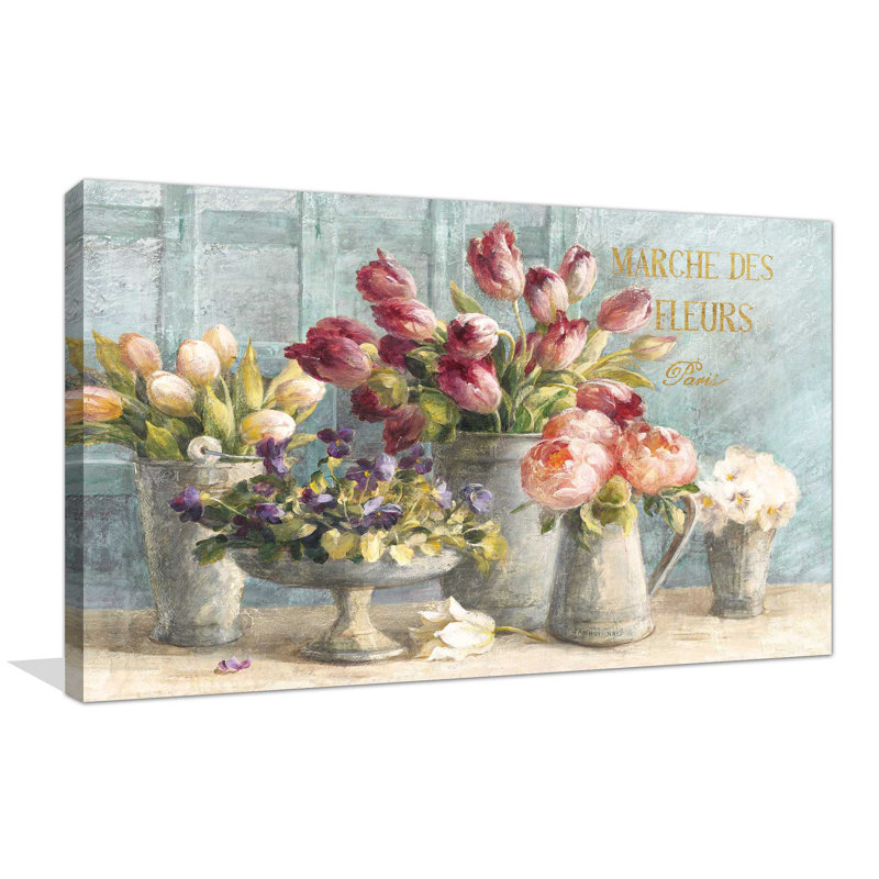 «Marche des Fleurs Blue Gold», reproduction de peinture acrylique sur toile, H 36 po x l 60 po x P 1,5 po, Toile tendue