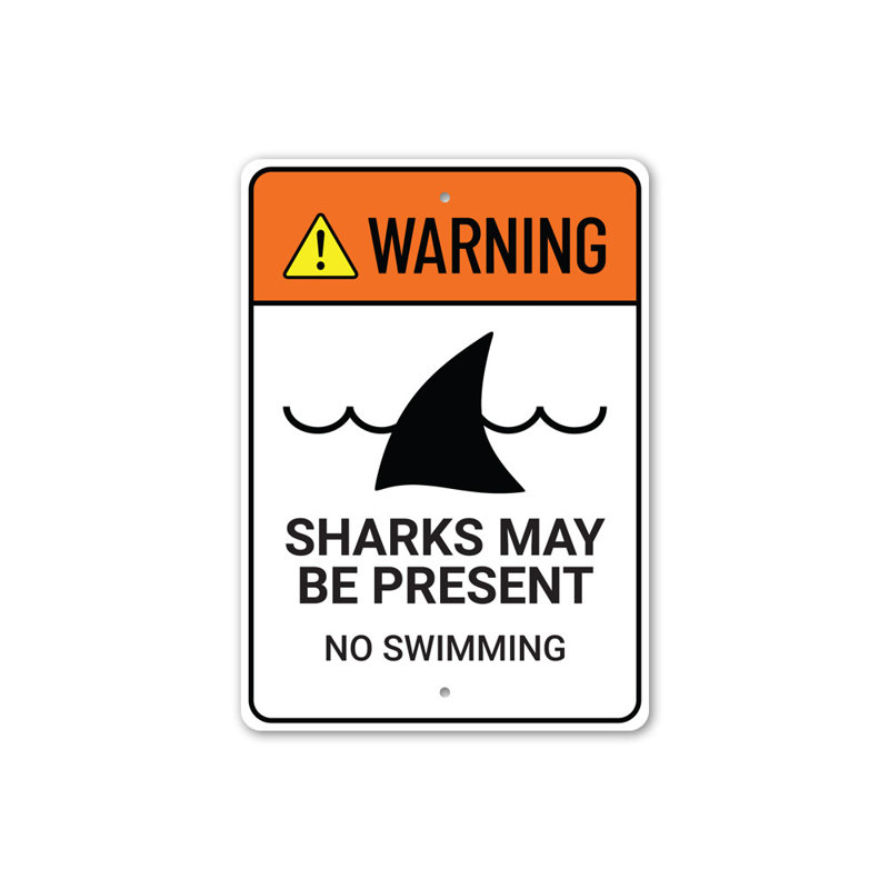 Panneau d'avertissement de requins d'avertissement, H 18 po x l 12 po x P 0,06 po