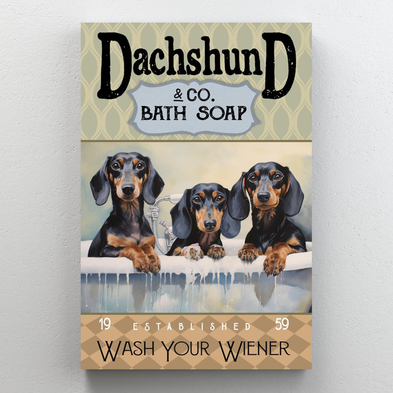 Dachshund Bath Soap 1 - 1 pièce, impression sur toile tendue, H 36 po x l 24 po x P 1,25 po