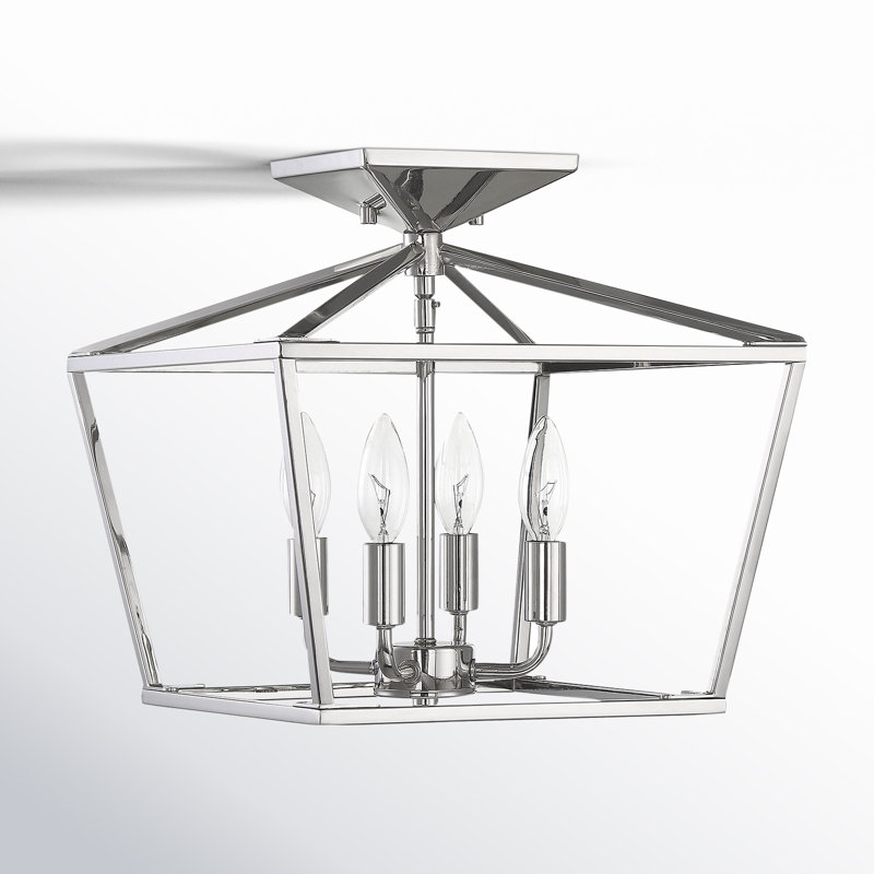 Plafonnier semi-encastré géométrique en nickel poli à 4 lumières 13 po Hastings, Nickel poli