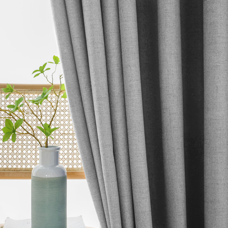 Textured Faux Linen Light Gray Thermal Insulated & Noise Reducing Grommet Blackout Curtain Panels, Set of 2, 42"W x 63"L