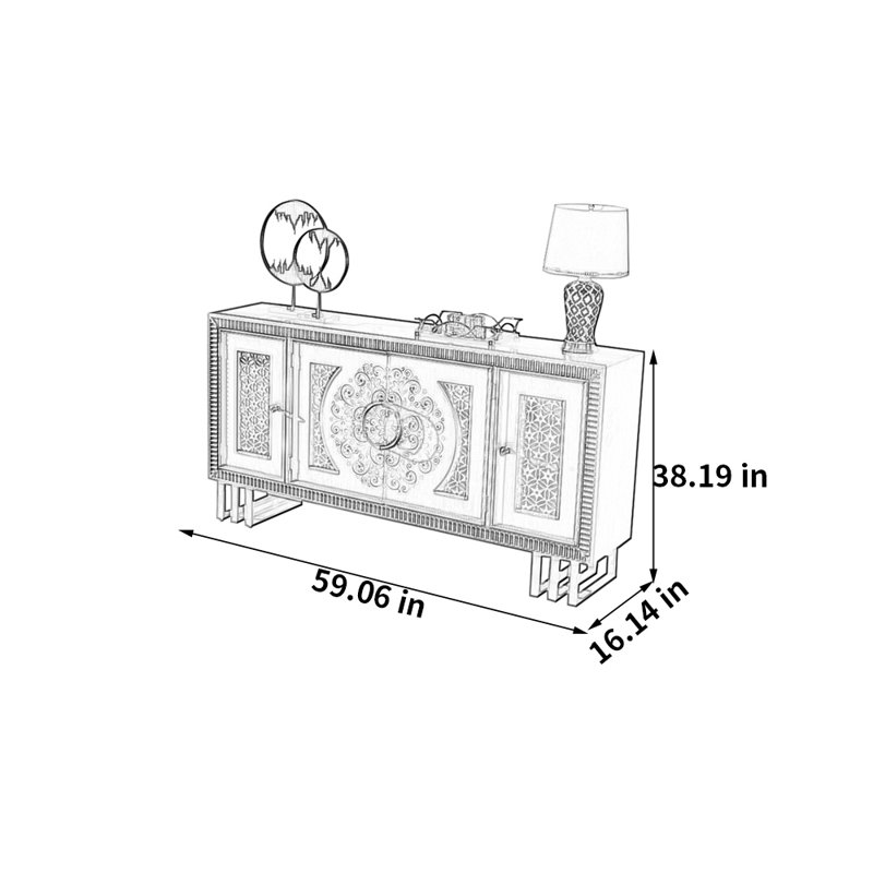 Meuble télé de luxe américain peint de luxe, H 38,19 po x L 59,06 po x l 16,14 po