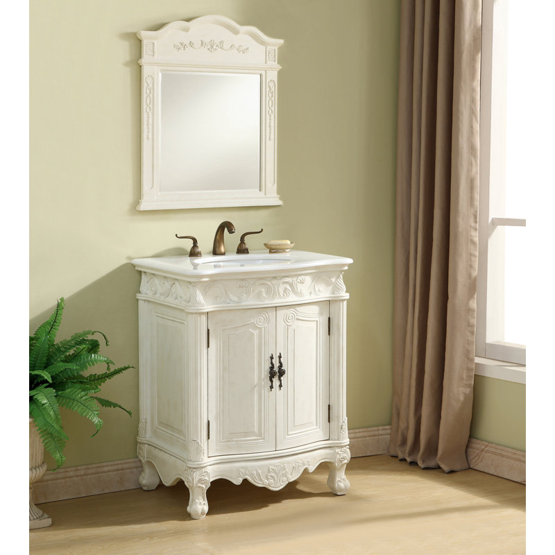 Ensemble de meuble-lavabo simple 27 po Lunette, Blanc antique, Blanc Ivoire