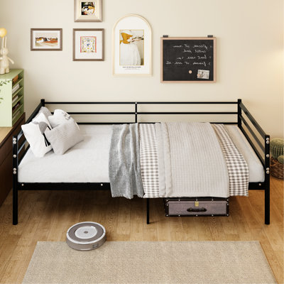 Twin Modern Black Metal Bunk Bed, 'S Loft 11.8 - Inch Guardrail, Space Saving, 10.9 Storage, Easy Assembly With Instructions Surround Around Design, Alloy Steel, Bottom No Box Spring Required, Smooth
