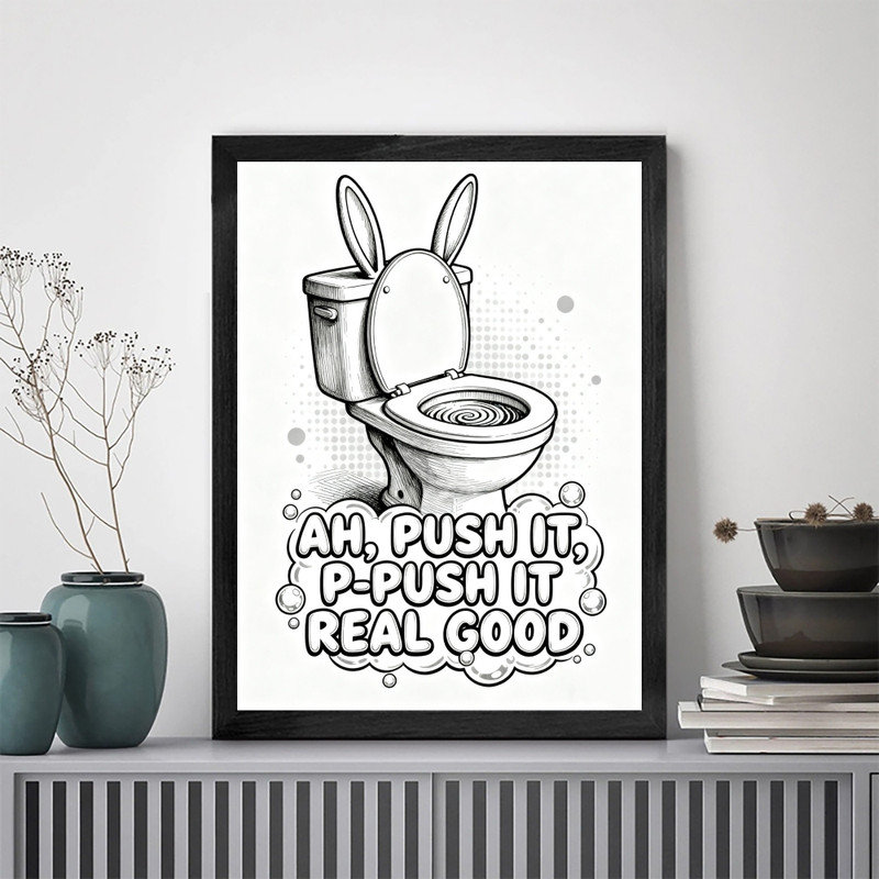 Art mural noir avec toilette de lapin encadrée noire, H 17 po x l 13 po