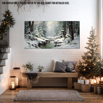 Large Winter Scene Canvas Wall Art - Snow Landscape Winter Pictures Wall Decor for Living Room, Winter Tree Forest Wall Art Christmas Painting for Home Frame Wrapped Canvas Prints, 20×40 inches