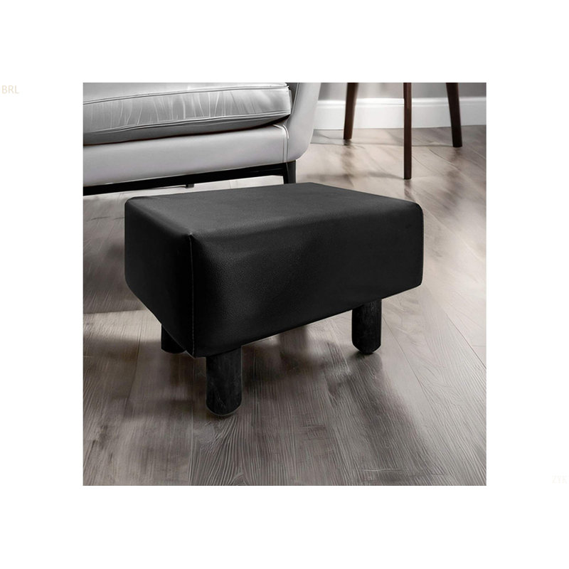 Contemporary Footstool Set Of 2Pc, Black Upholstery And Wooden Legs
