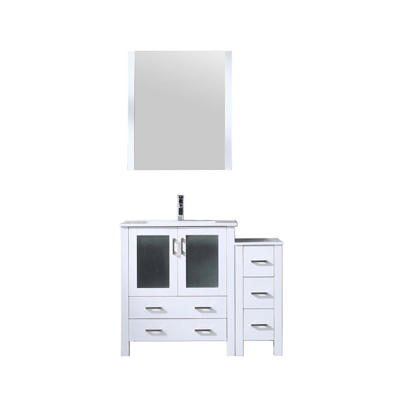 Meuble-lavabo polyvalent avec armoire latérale et accessoires multiples pour une fonctionnalité améliorée, Blanc