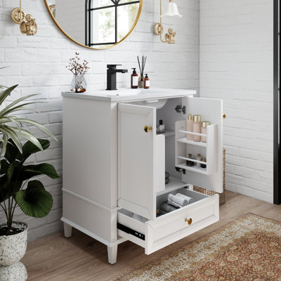 Modern Bathroom Vanity Set with Reinforced Legs & Painted Surface, Mid-Century Freestanding Bathroom Vanity Sink with Storage
