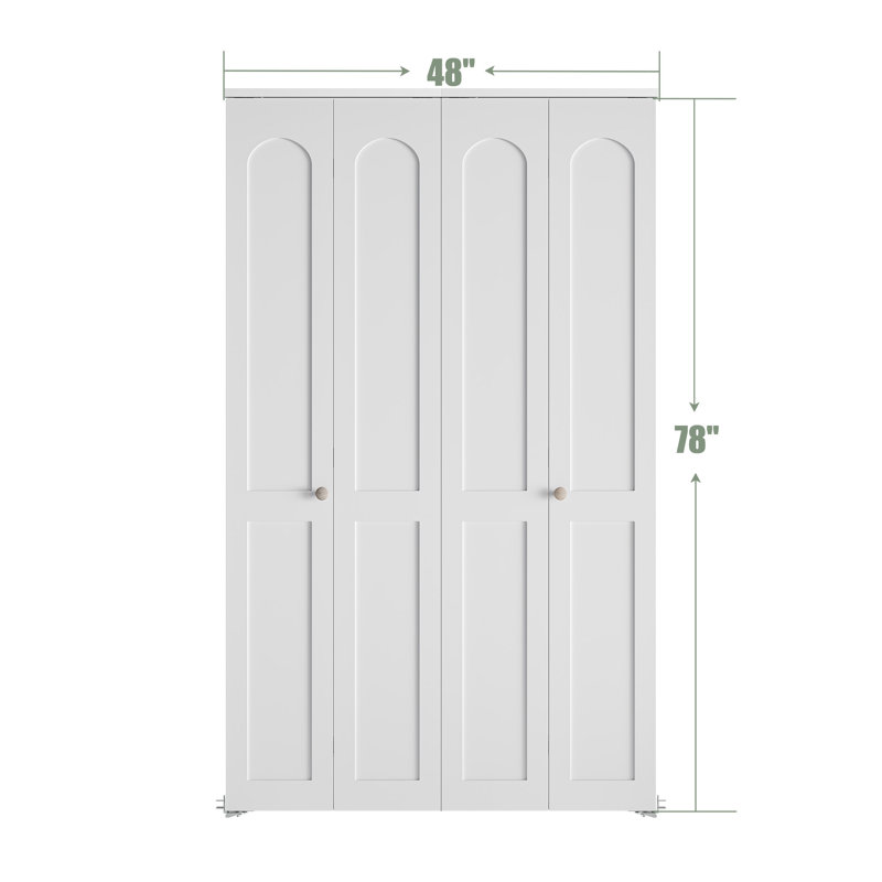 Porte pliante en bois manufacturé 2 panneaux arqué blanc apprêté avec quincaillerie incluse, 48 po x 80 po