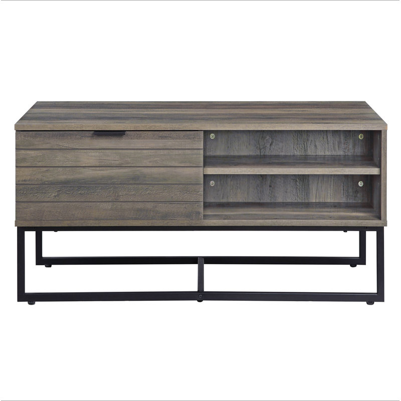 Rustic Oak And Black Coffee Table With Open Storage