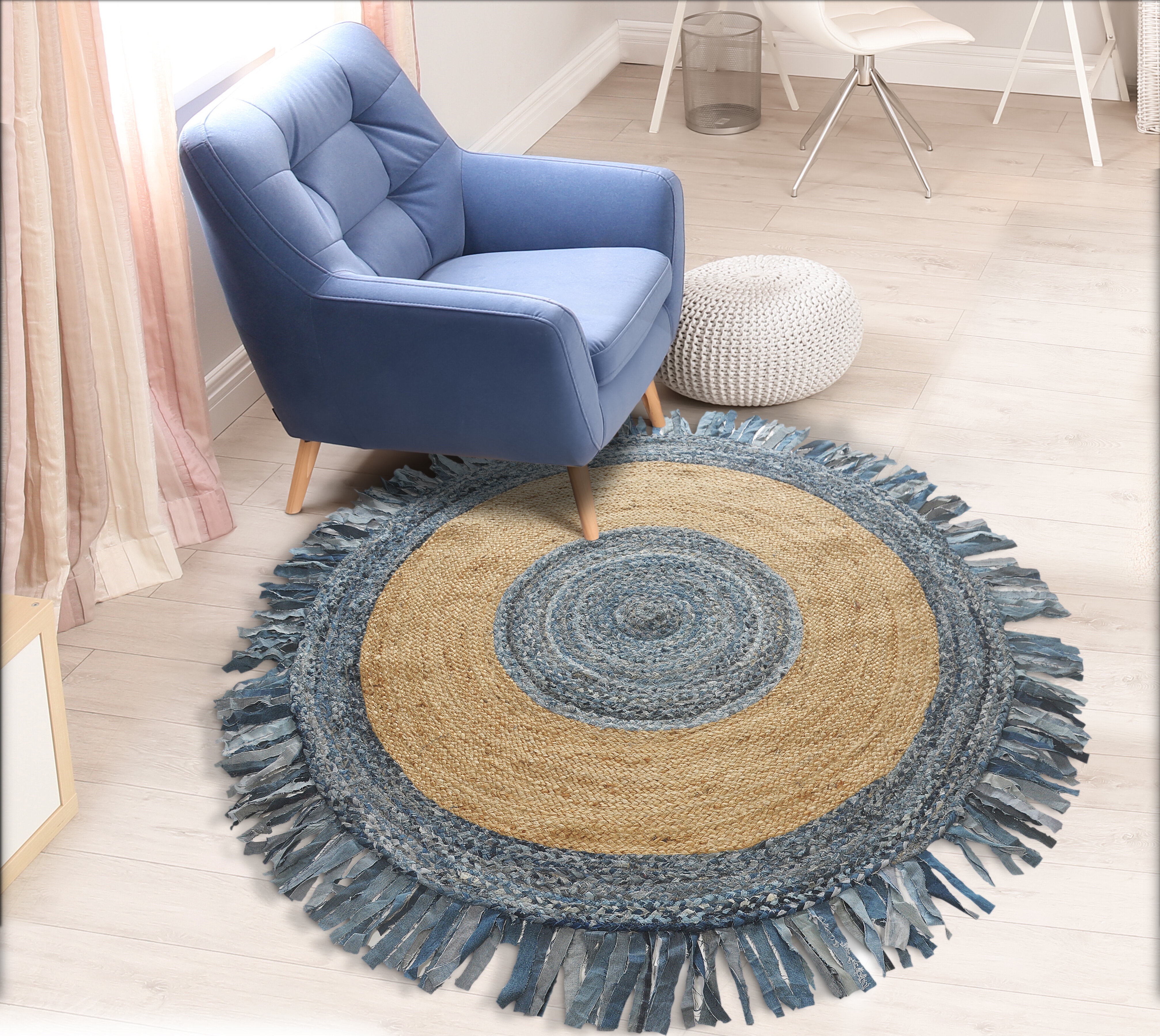 Safavieh Cape Cod Cloe 8 X 10 (ft) Jute Natural/Denim Indoor Abstract  Bohemian/Eclectic Area Rug in the Rugs department at Lowes.com