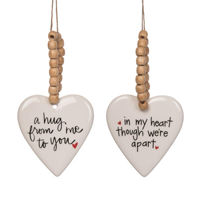  Ceramic Heart w/Bead Hanger Set of 2 Home Decorations Valentines