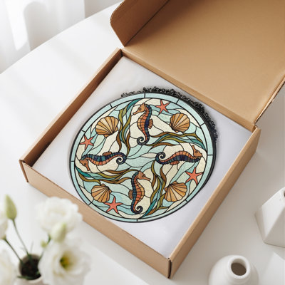 Panneau de vitrail en coquillage Seahorse, H 12 po
