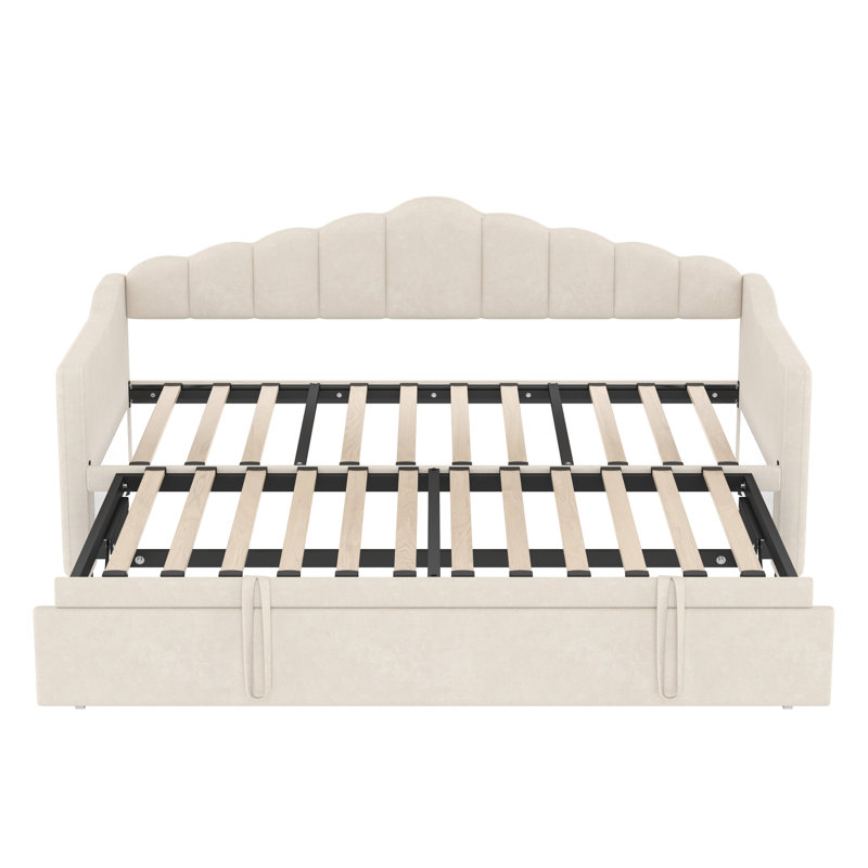 Lit de jour simple moderne avec lit gigogne réglable, revêtement en velours, poches de rangement pour la maison