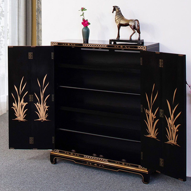 Chinese solid wood gold foil shoe cabinet 25 Pair Shoe Storage Cabinet