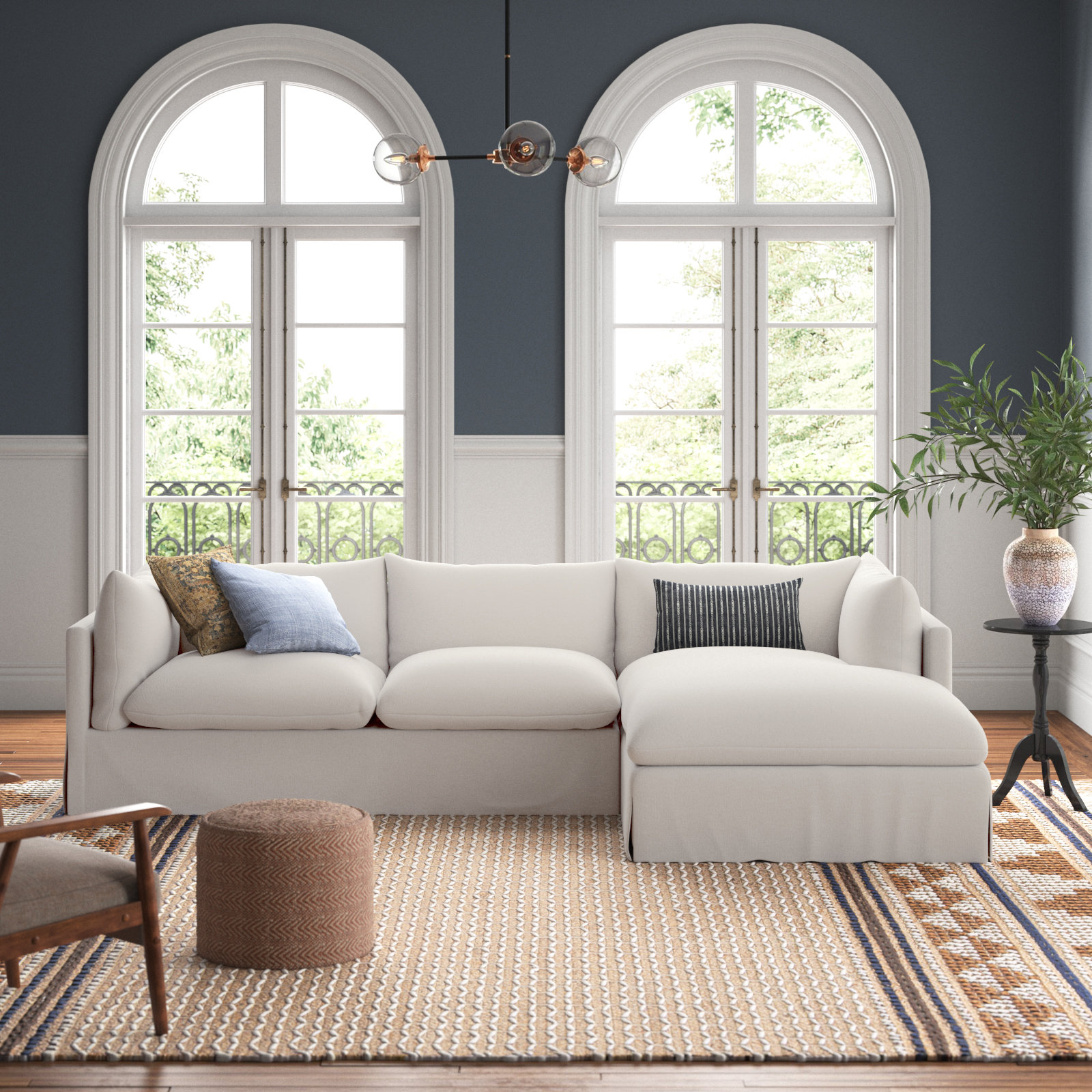 Zuri Slipcover Chaise Sectional, Left Hand Facing, Bennett Moon Polyester Blend, 31.5" H x 133" W x 67" D