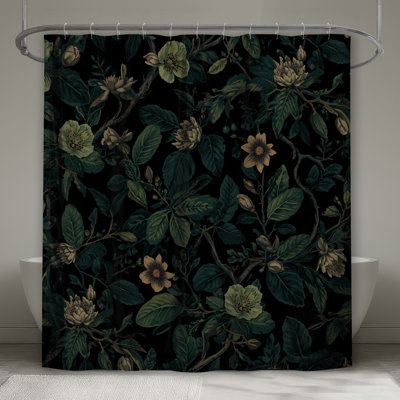 Rideaux de douche très longs à motif botanique foncé