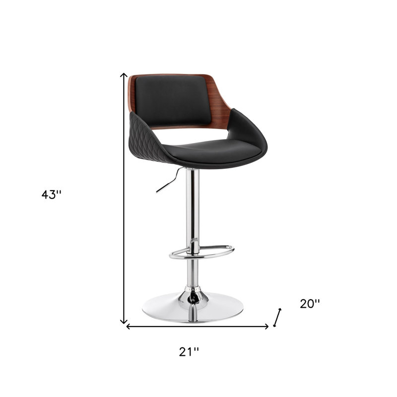 Tabouret de bar pivotant réglable en similicuir, Siège noir / structure chromée