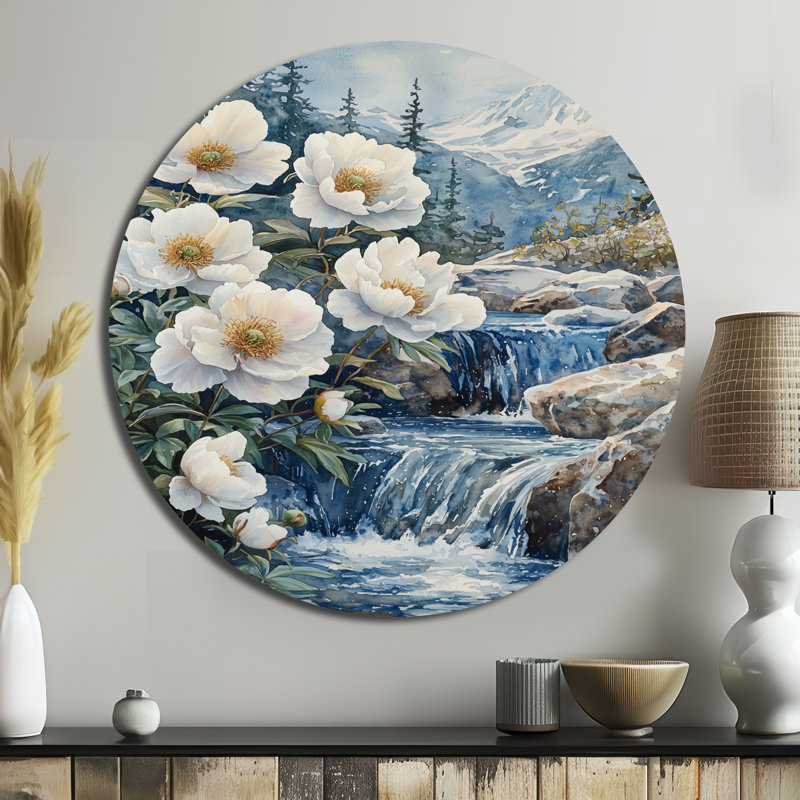 Strouth - pivoines, art en métal rond, H 16 po x l 16 po