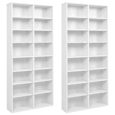 Lot de 2 tablettes de rangement pour CD à 16 compartiments avec 12 tablettes ajustables, blanc.