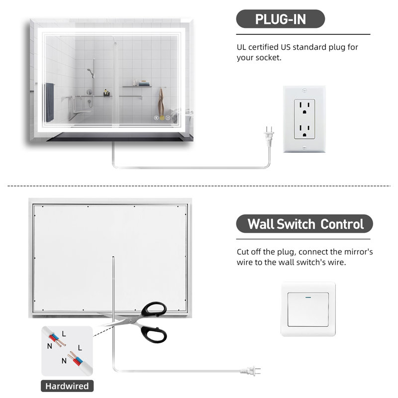Abriele Wall Mount Bathroom Mirror with LED Lights, 3 Color Mode Lights,  Defogger, Memory Function, Dimmer, 36" x 30"