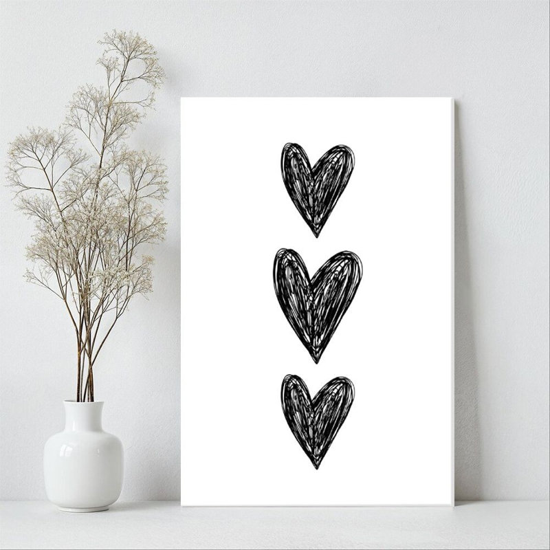 Plat en 2 dimensions, art mural sur toile encadré 1pc, motif en forme de cœur, lignes dessinées à la main, impression d'art sur toile de style graffiti, cadeau idéal pour la Saint-Valentin, prêt à accrocher