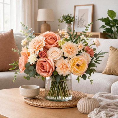 Mélange de roses et de dahlias artificiels en soie couleur champagne, bouquet de mariée à composer soi-même, composition florale pour centres de table, fêtes et décoration intérieure