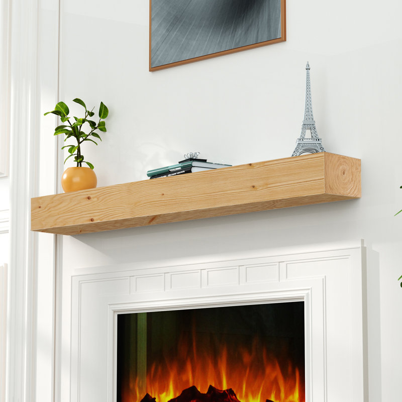 Fireplace Mantel,60" Wood Floating Fireplace Shelves, Clear Varnished Natural Wood, 60"L x 8"W x 5"H