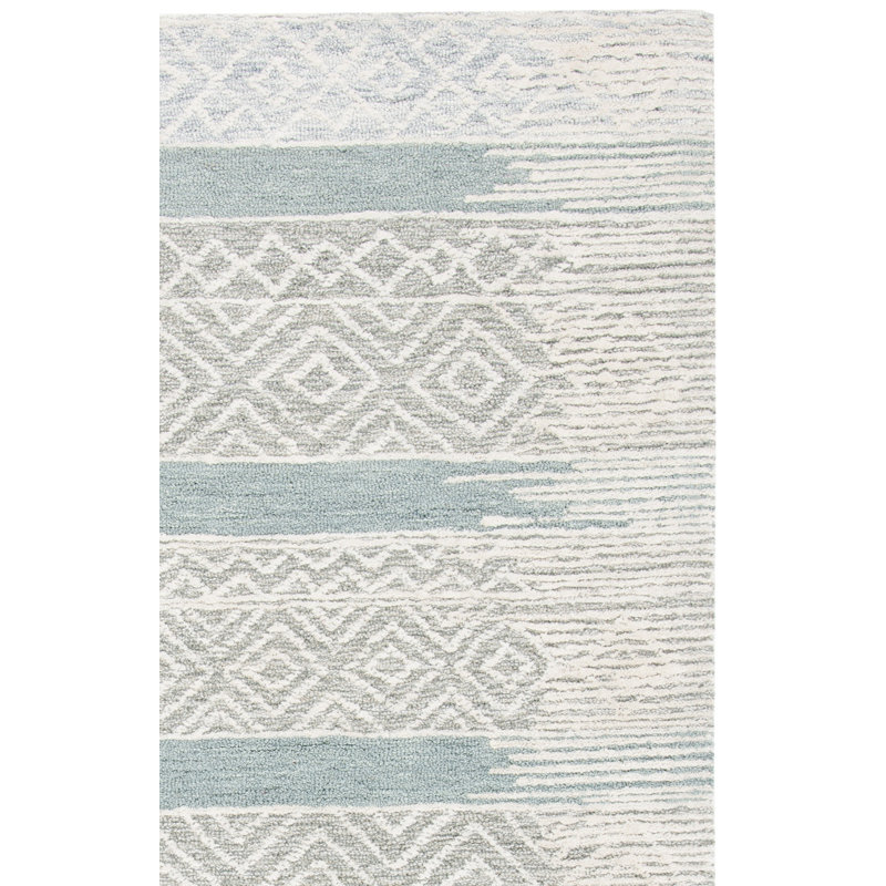 Tapis abstrait en laine / coton touffeté à la main Metro en gris naturel / gris clair, Rectangle 6 pi x 9 pi